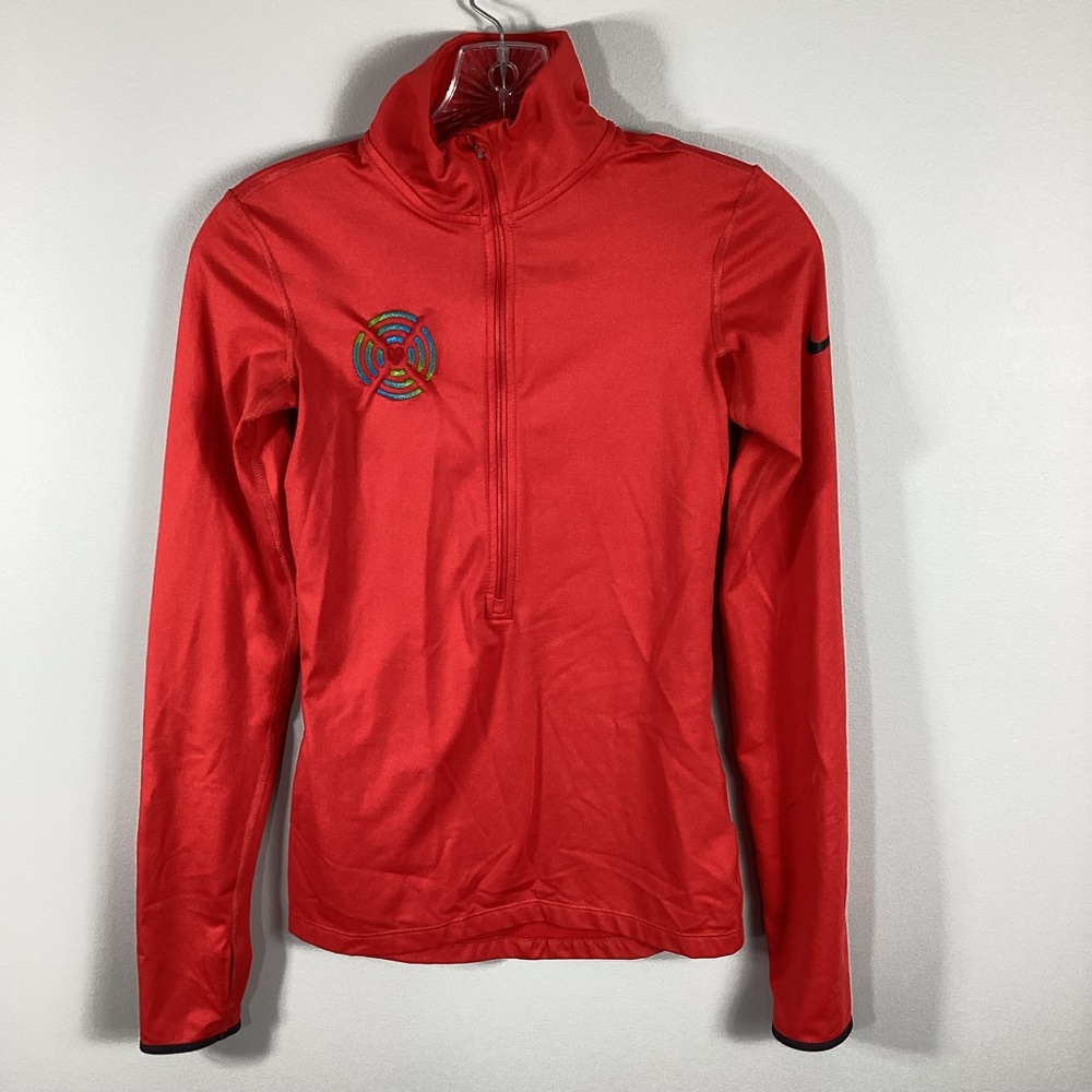 Nike Pro Dri-Fit Athletic Long Sleeve 1/4 Zip Top Red Women’s XS Heart Running‎